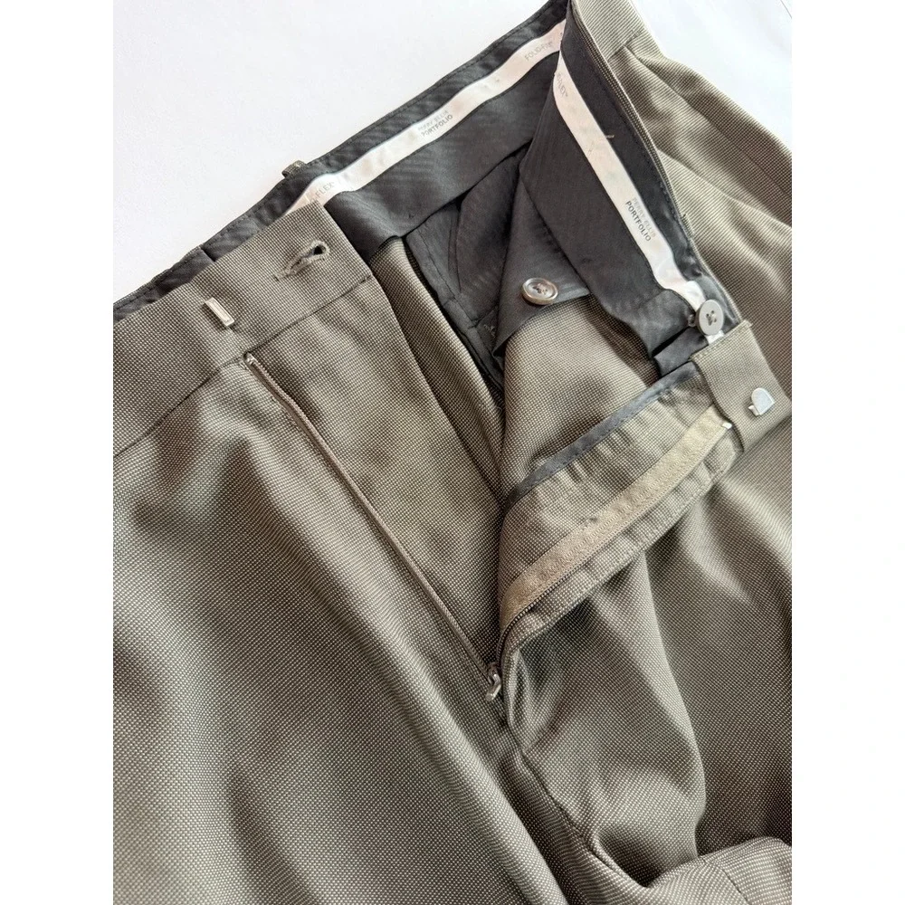 Perry Ellis Portfolio Dress Pants Men 38x29 Brown Folio-Flex Classic Fit